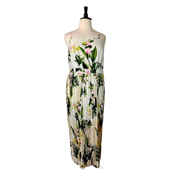 Mlle Gabrielle Maxi Dress Pleated Green Pink Tropical Print New Women’s Size 2X - Picture 1 of 16